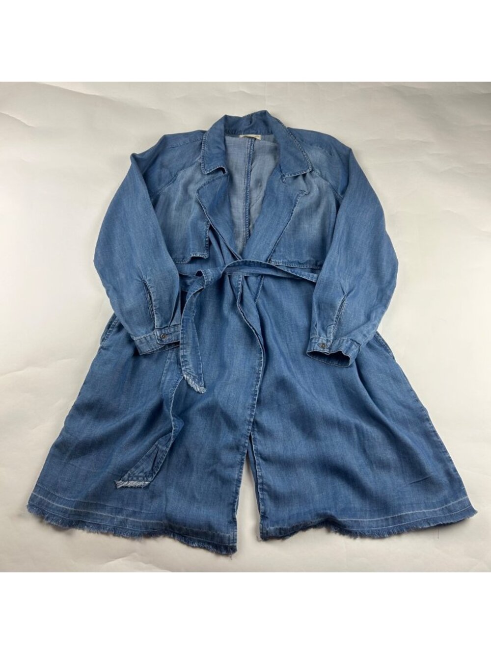 Cloth & Stone Blue Denim Tencel Belted Midi Summer Trench Coat M